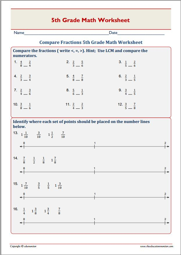 5th Grade Comparing Fractions Worksheet