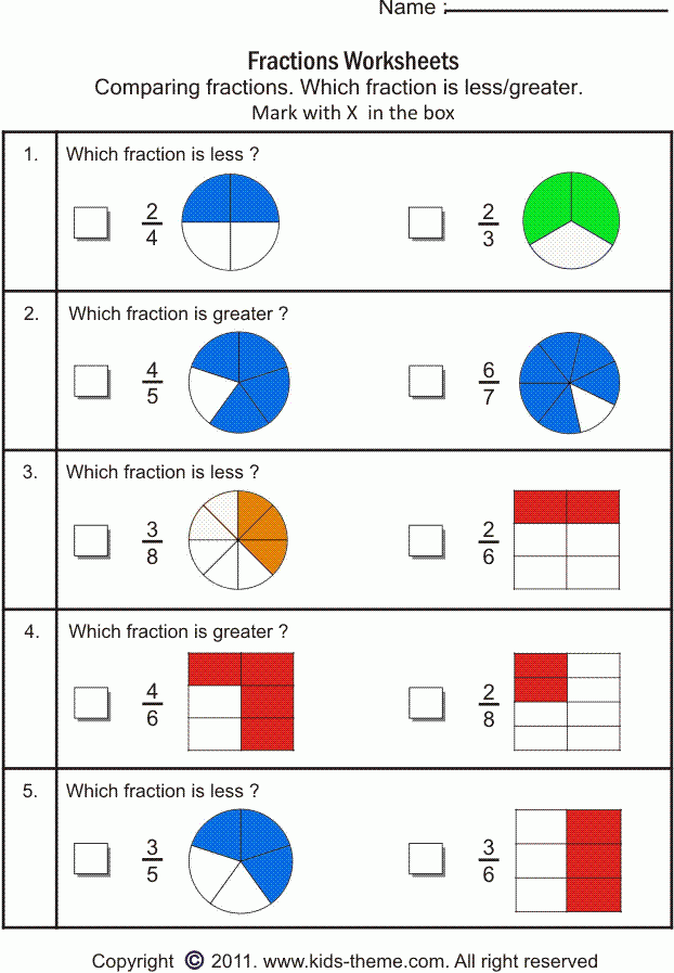 Comparing Fraction Worksheet For Grade 2 Download Worksheet