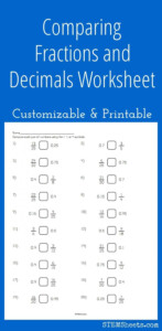 Comparing Fractions And Decimals Worksheet Customizable And Printable