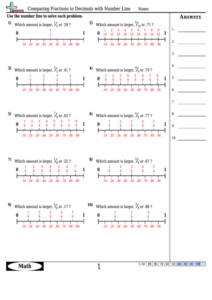 Comparing Fractions To Decimals With Number Line Worksheet Template