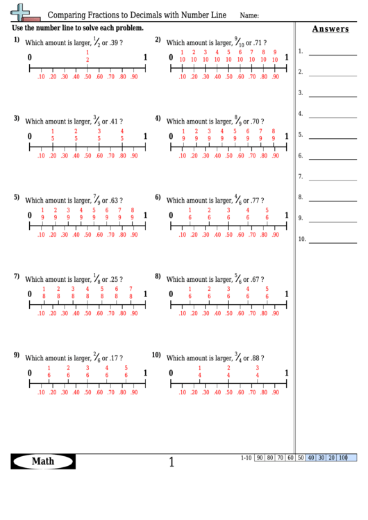 Comparing Fractions And Decimals Worksheet Pdf