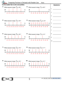 Comparing Fractions To Decimals With Number Line Worksheet Template