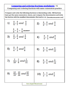 Comparing Fractions With Common Numerators Worksheet Fraction