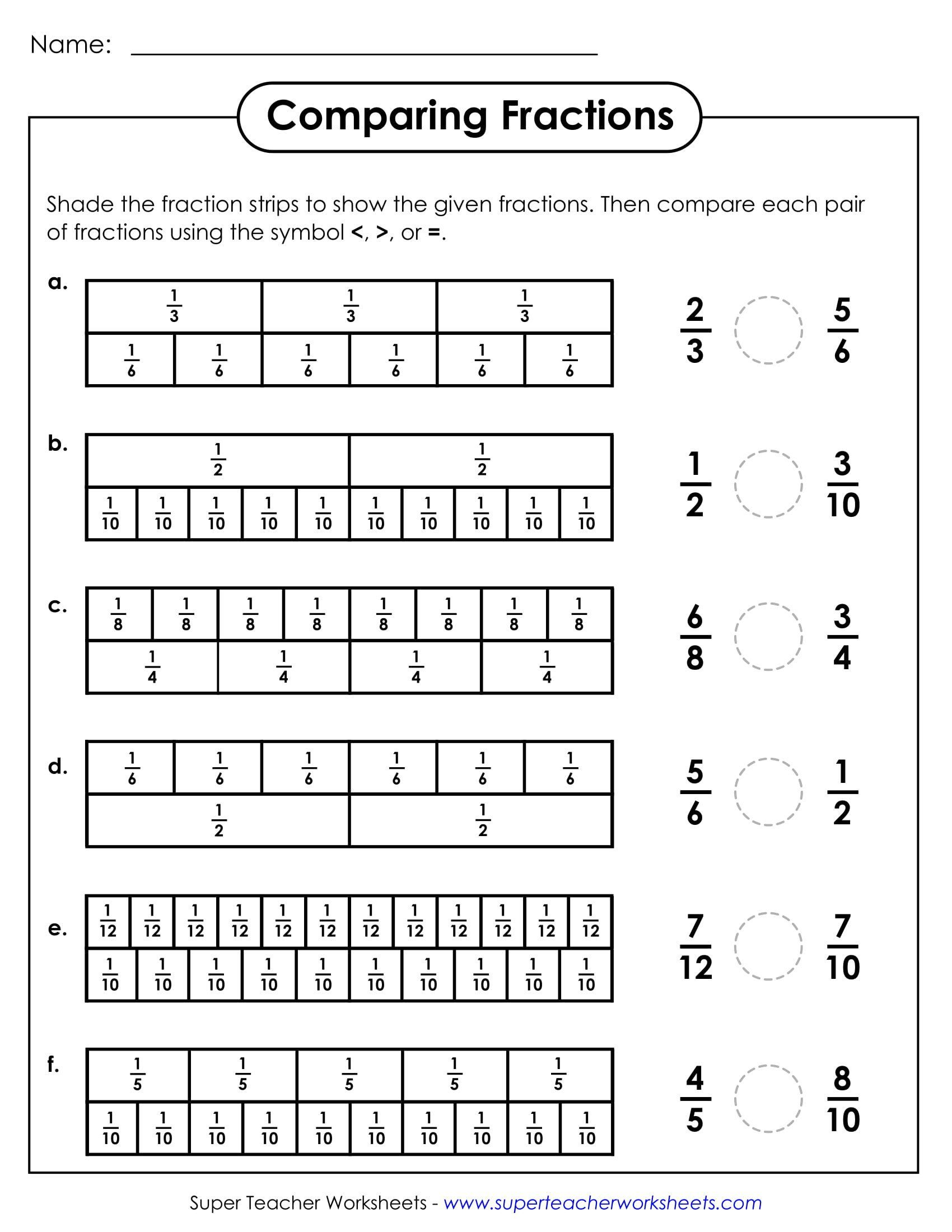 Comparing Fractions Worksheets 3rd Grade