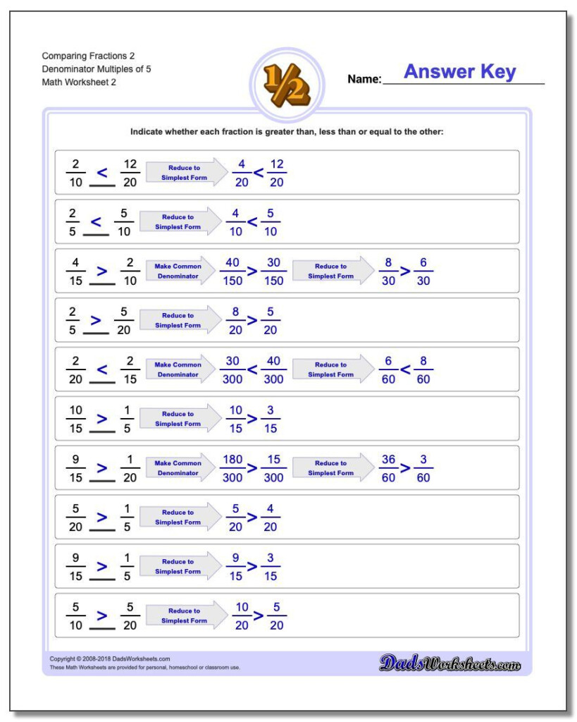 Comparing Fractions Worksheet 4th Grade Worksheets Free Download