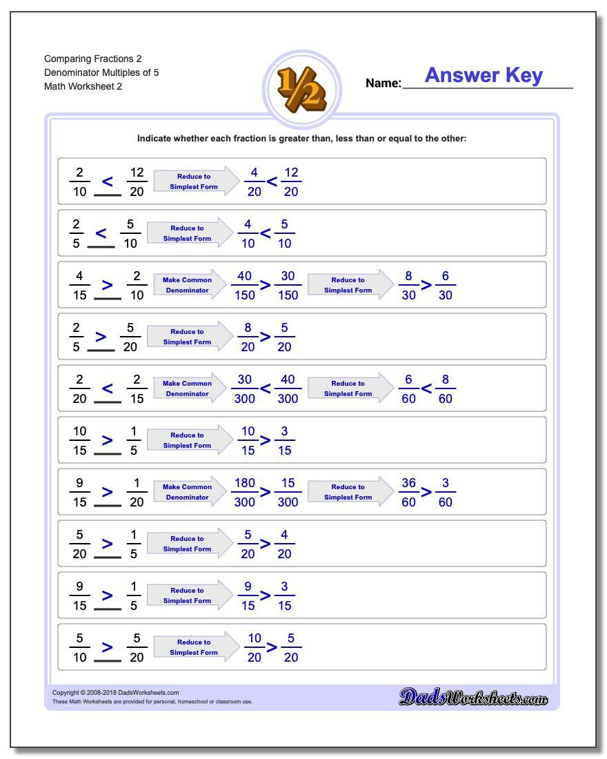 Comparing Fractions Worksheet 4th Grade Worksheets Free Download