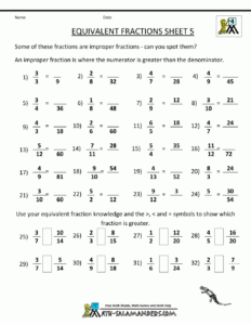 Comparing Fractions Worksheets Grade 5