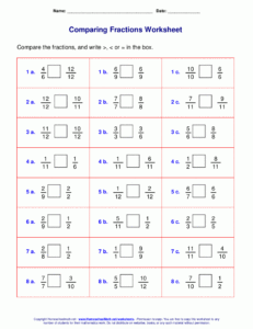 Comparing Fractions Worksheets Grade 5