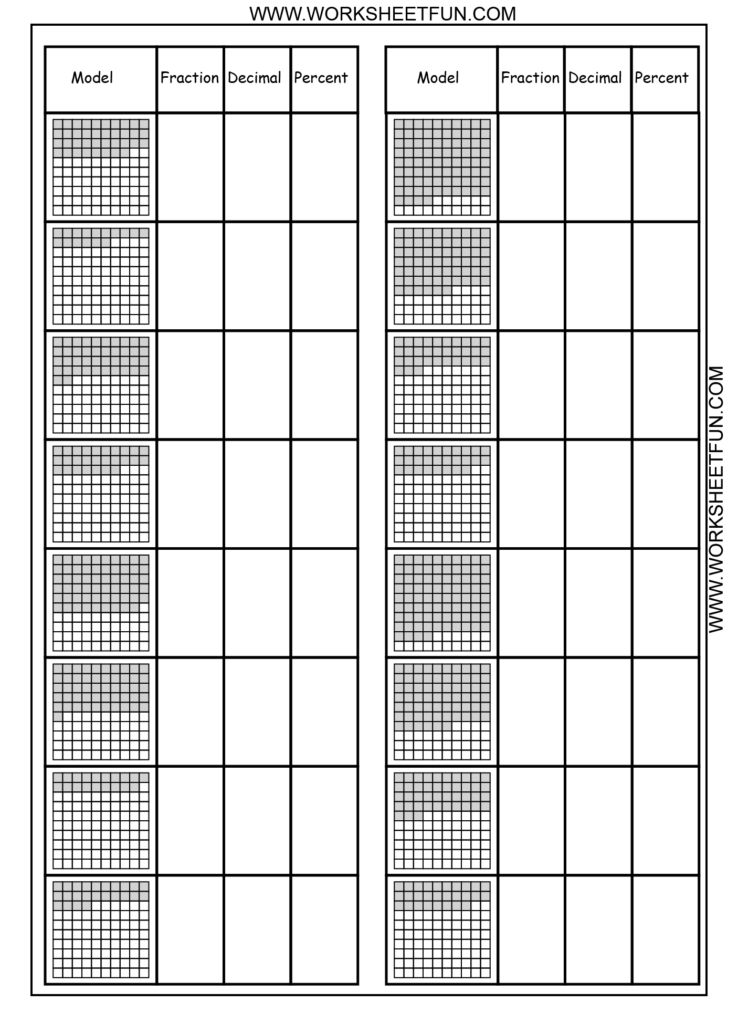 Convert Between Percents Fractions And Decimals 8 Worksheets Math 