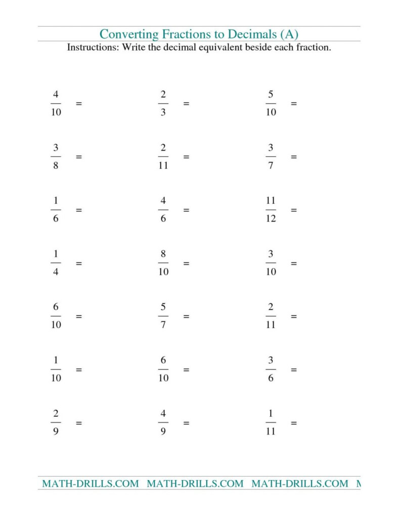 Convert Fractions To Decimals Worksheets Pdf