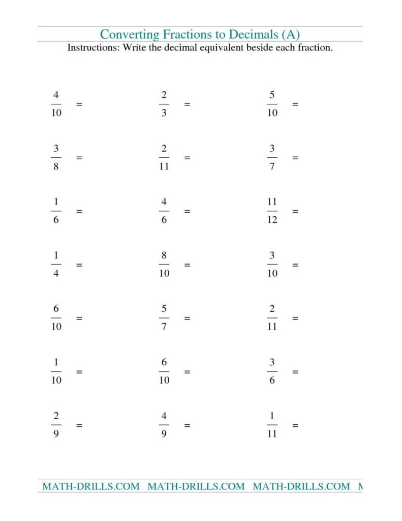 Convert Fractions To Decimals Worksheets Pdf Decimals Worksheets 