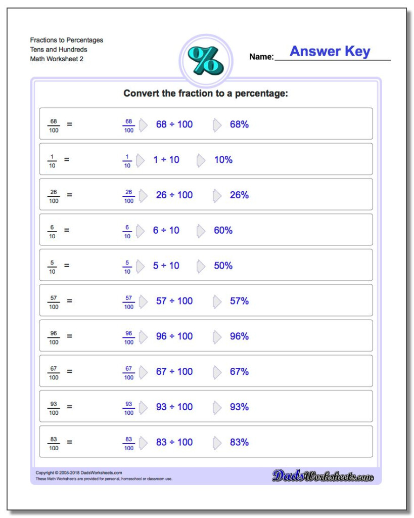 Converting Fractions Decimals And Percentages Worksheets Year 6 