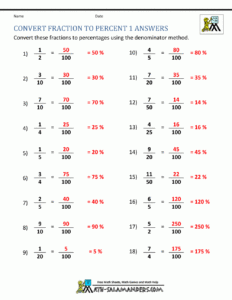 Converting Fractions Decimals And Percents Worksheets With Answers