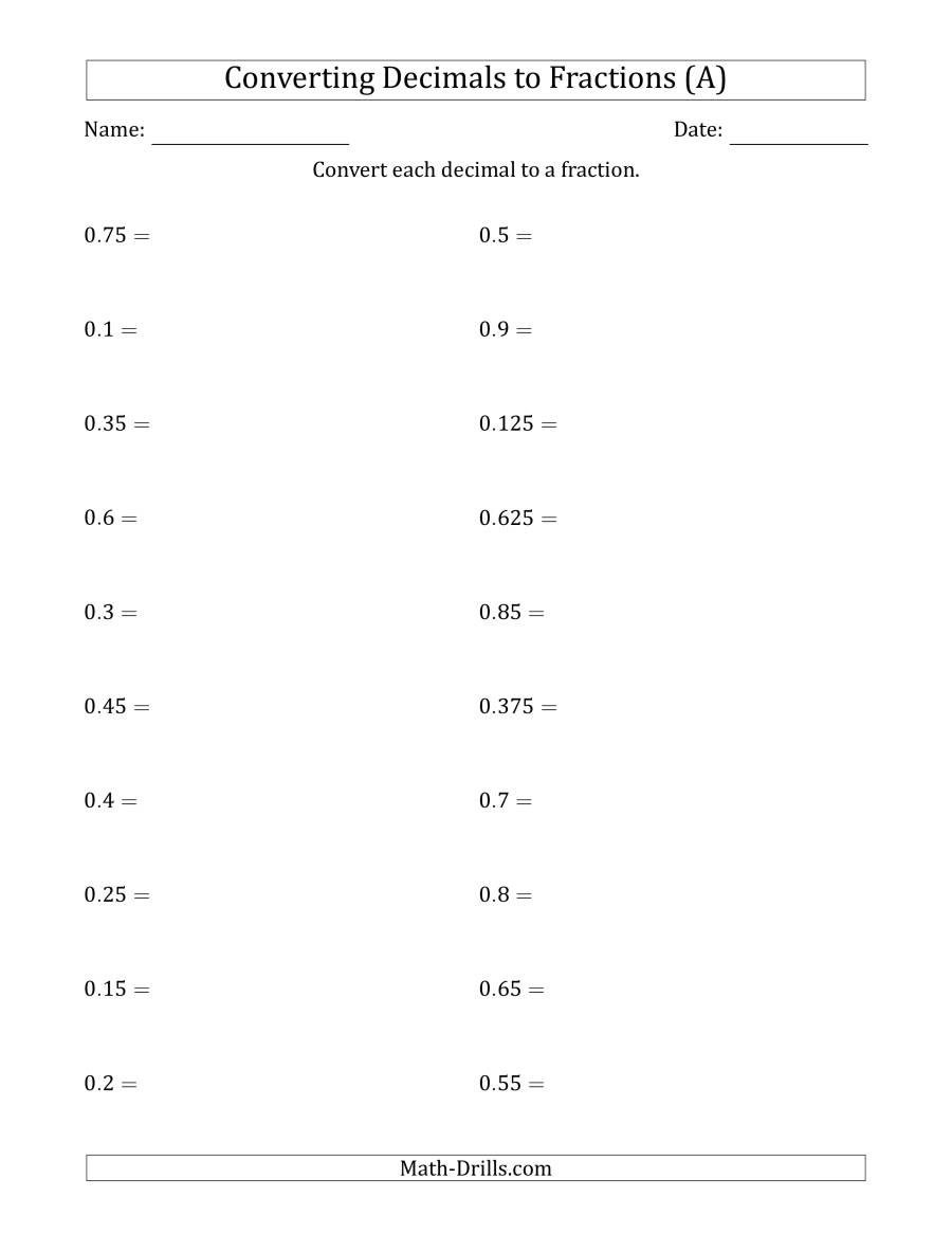 Converting Repeating Decimals To Fractions Worksheet Pdf