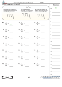 Converting Fractions To Decimals Worksheet With Answer Key Printable