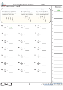 Converting Fractions To Decimals Worksheet With Answers Download