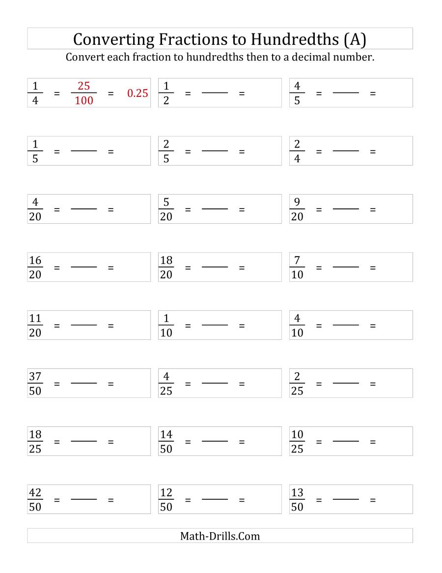 Fraction And Decimal Conversion Worksheet