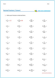 Converting Fractions To Decimals Worksheet Worksheets Free Download