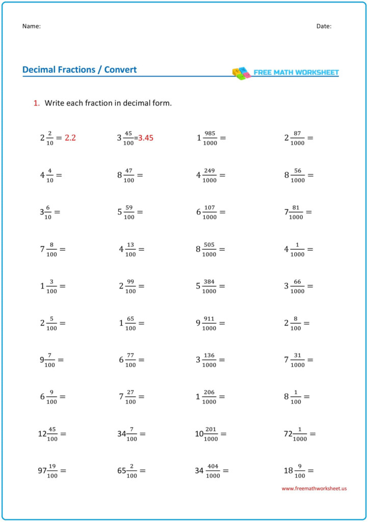 Converting Fractions To Decimals Worksheet Worksheets Free Download