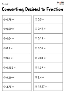 Converting Fractions To From Decimals Worksheets Math Monks