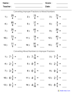 Converting Improper Fractions Mixed Numbers Worksheets m Great