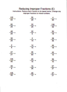 Converting Improper Fractions To Mixed Numbers Worksheet Answers