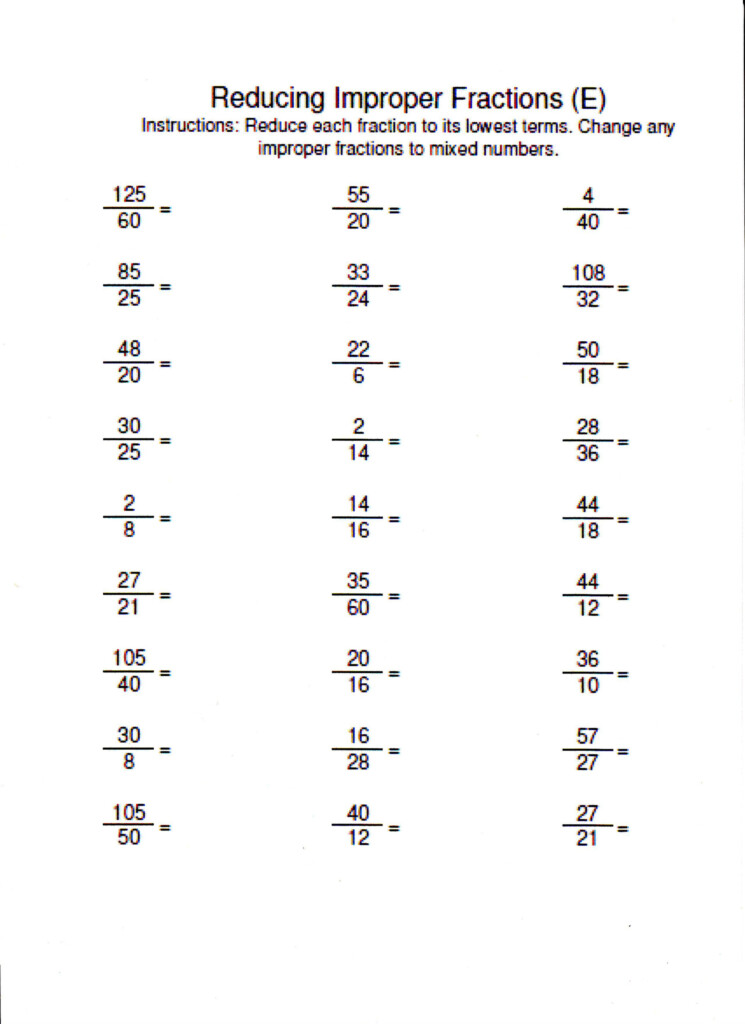 Converting Improper Fractions To Mixed Numbers Worksheet Answers 