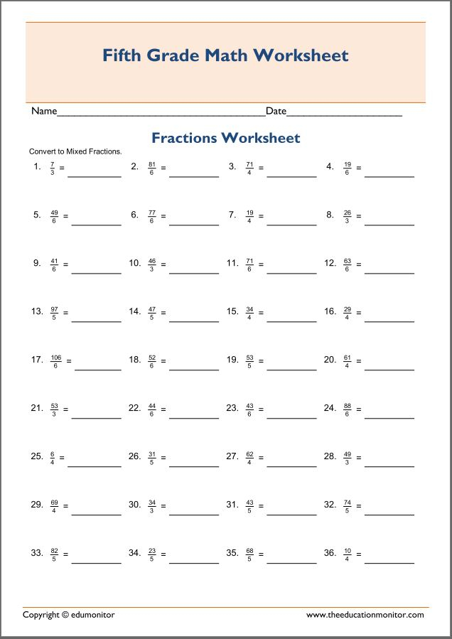 Converting Mixed Fractions Worksheet