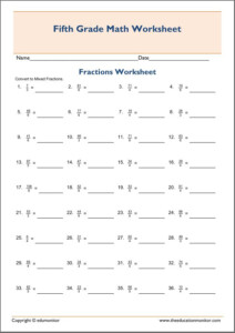 Converting Improper To Mixed Fractions Worksheet