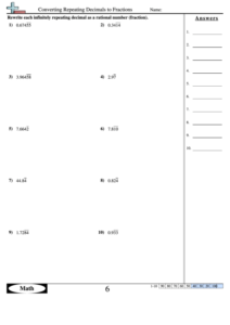 Converting Repeating Decimals To Fractions Worksheet With Answer Key