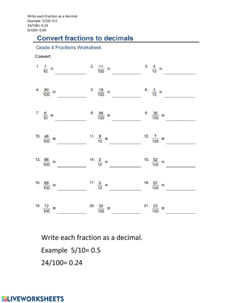 Decimals And Fractions Interactive Worksheet