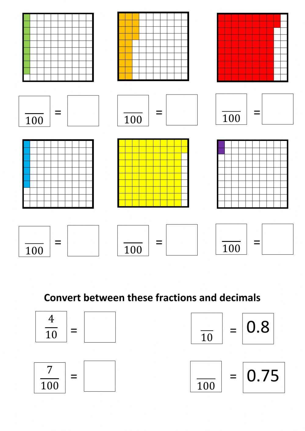 Decimals To Fractions Tenths And Hundredths Worksheet