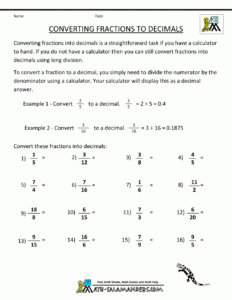 Decimals To Fractions Worksheet Ks2 Worksheets Free Download