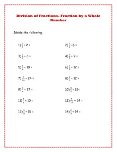 Dividing Fractions By A Whole Number Worksheet