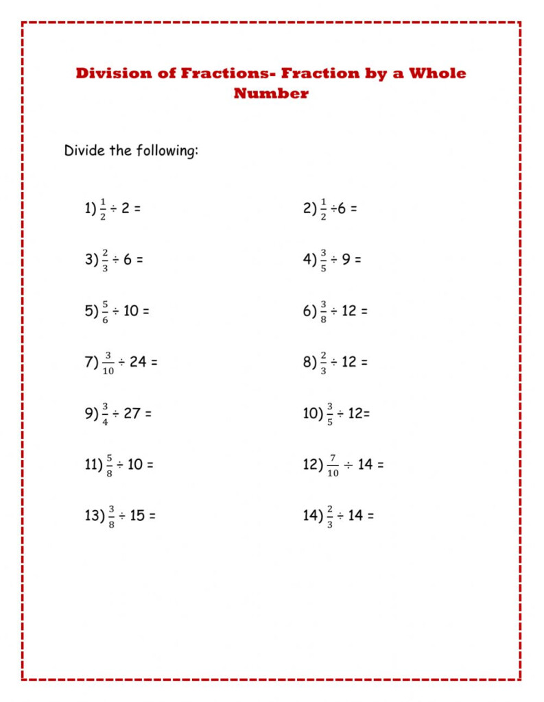 Dividing Fractions By A Whole Number Worksheet