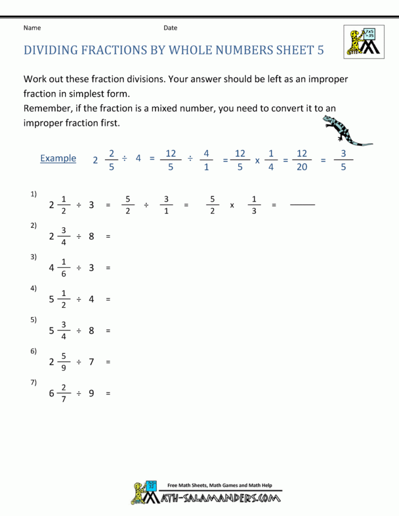 Dividing Fractions By Whole Numbers