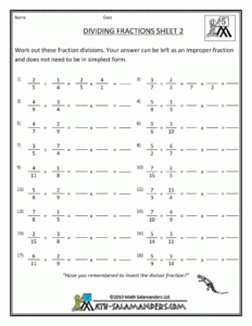 Dividing Fractions By Whole Numbers Worksheet 5th Grade Fraction