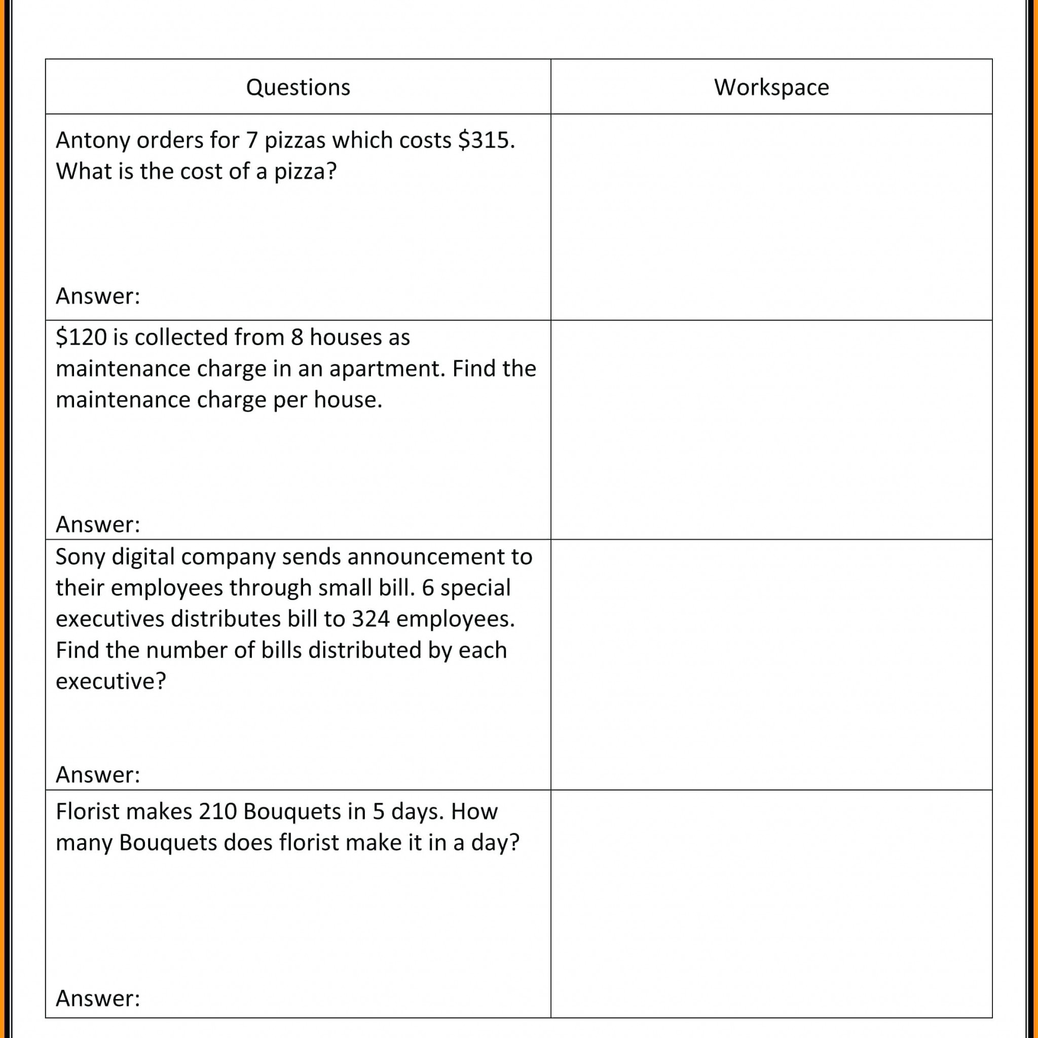 Dividing Fractions Word Problems Worksheets 5th Grade