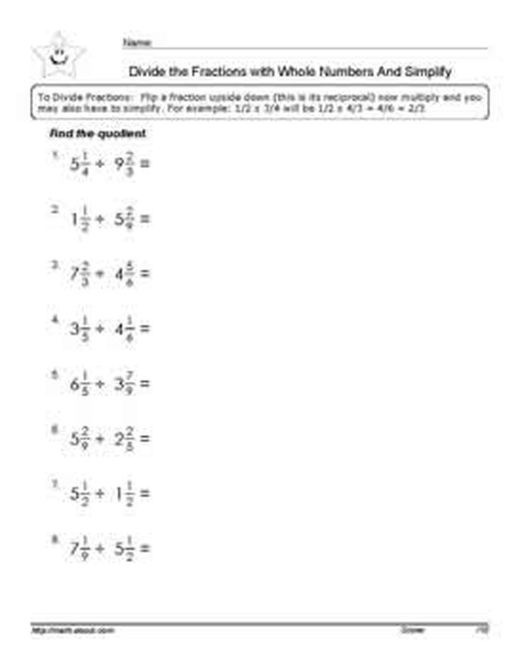 Division Fractions Worksheets Dividing Fractions Worksheets 