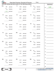 Equivalent Fractions Decimals Percents Worksheet With Answer Key