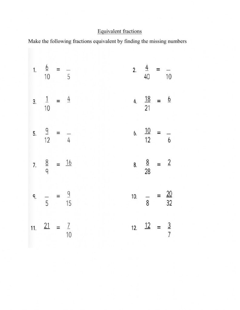 Equivalent Fractions Online Activity For Grade 10