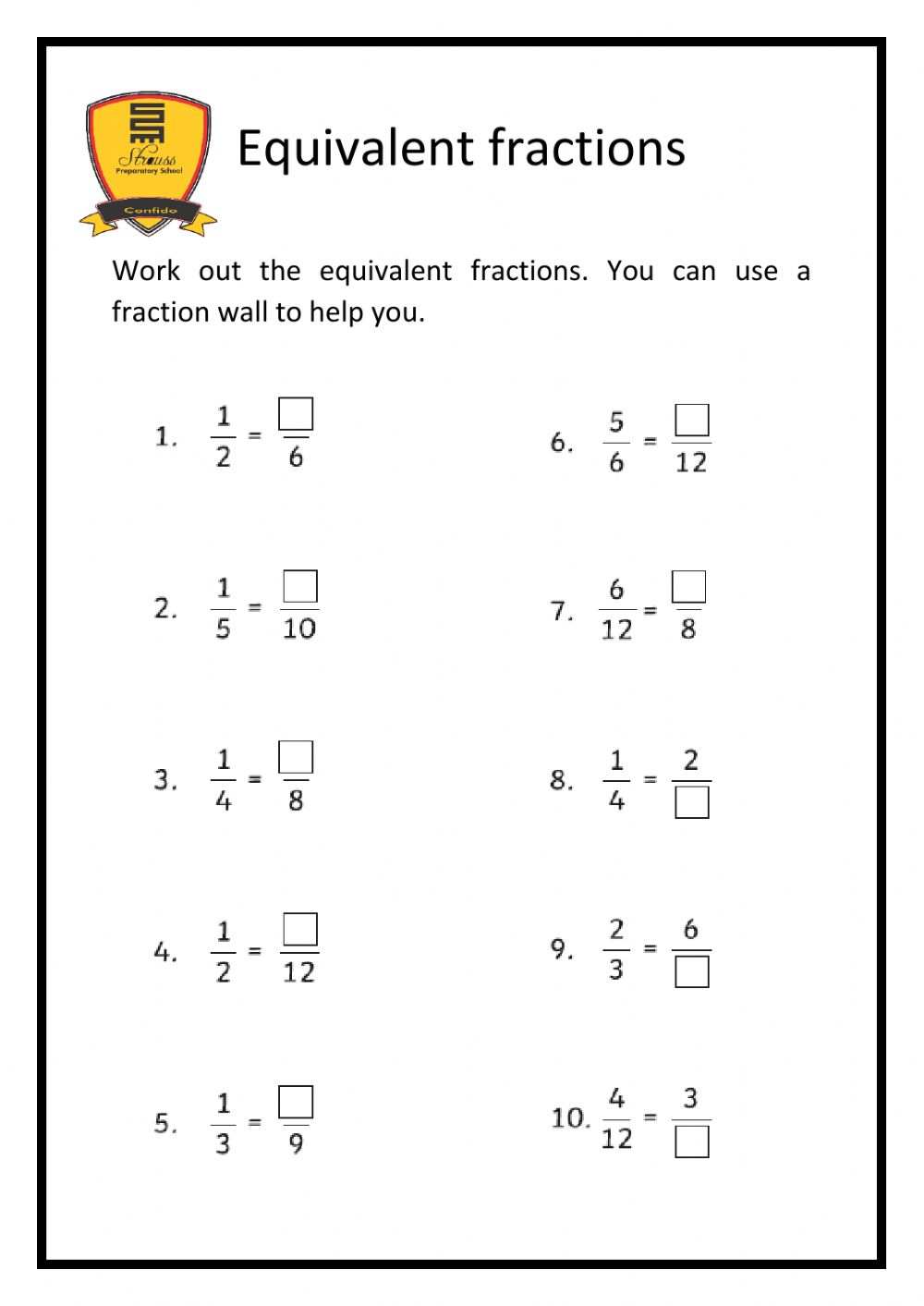 Equivalent Fractions Worksheets Grade 5