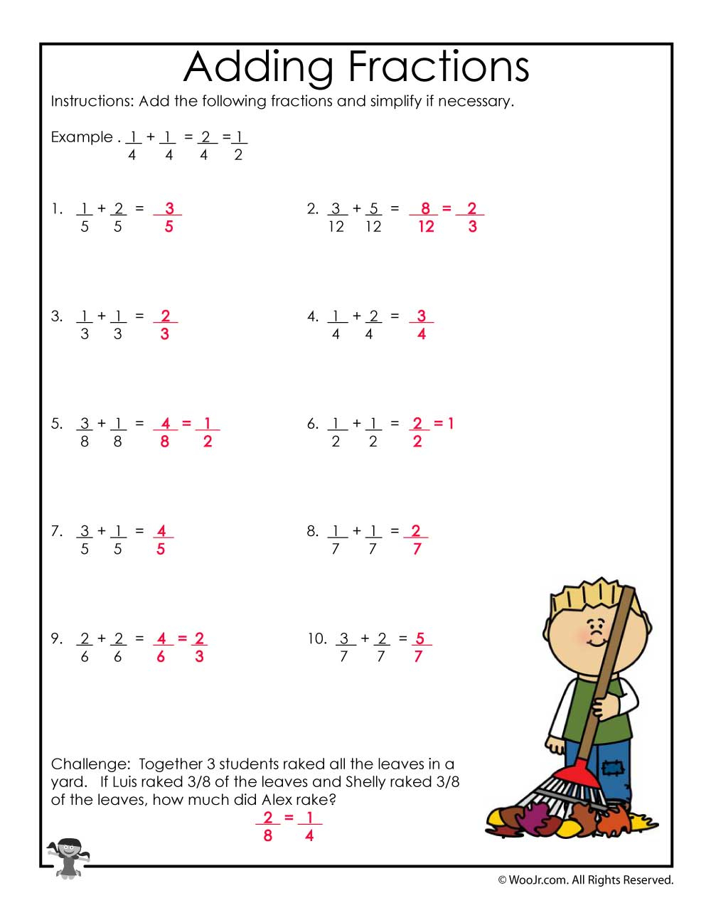 Adding Fractions Worksheet With Answers