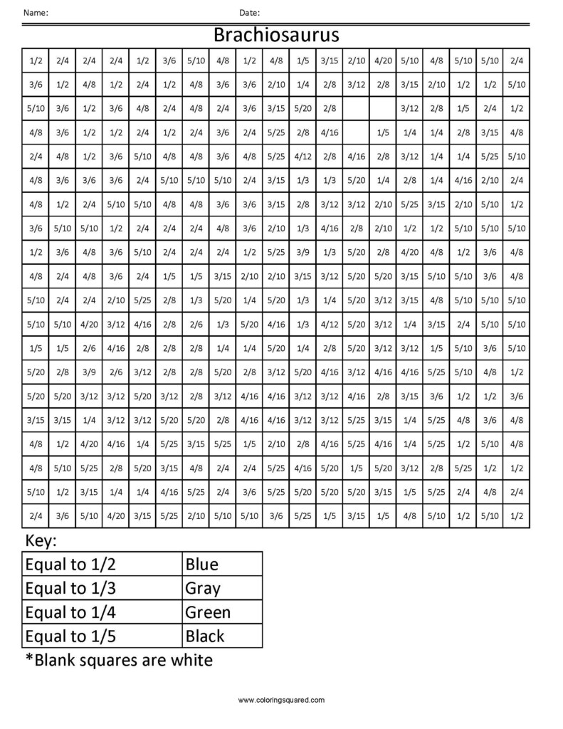 FFC11 Brachiosaurus Common Core Coloring Fractions Decimal Percent 