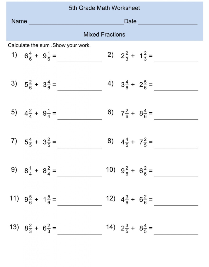 Fifth Grade Math Worksheets Addition To Decimals Fractions Worksheets 