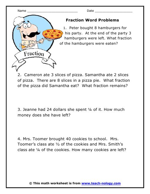 Fourth Grade Level Fraction Word Problems Fraction Word Problems 