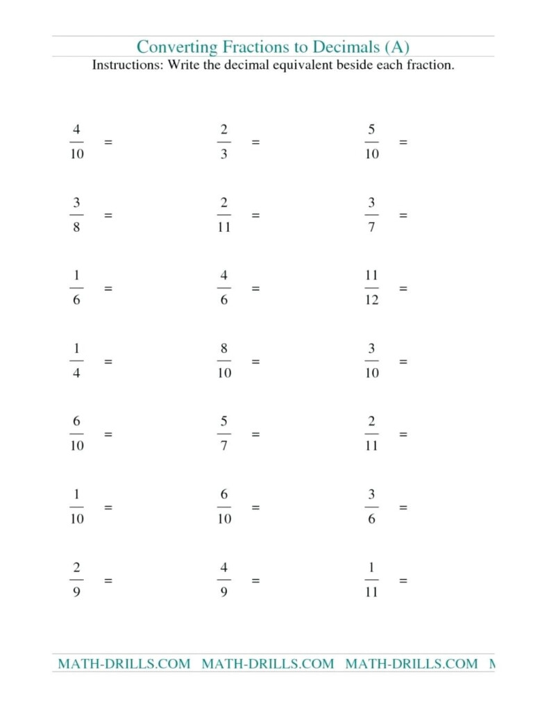 Fraction Decimal Percent Worksheet Db excel