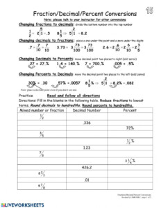 Fraction Decimal Percents Conversion Worksheet