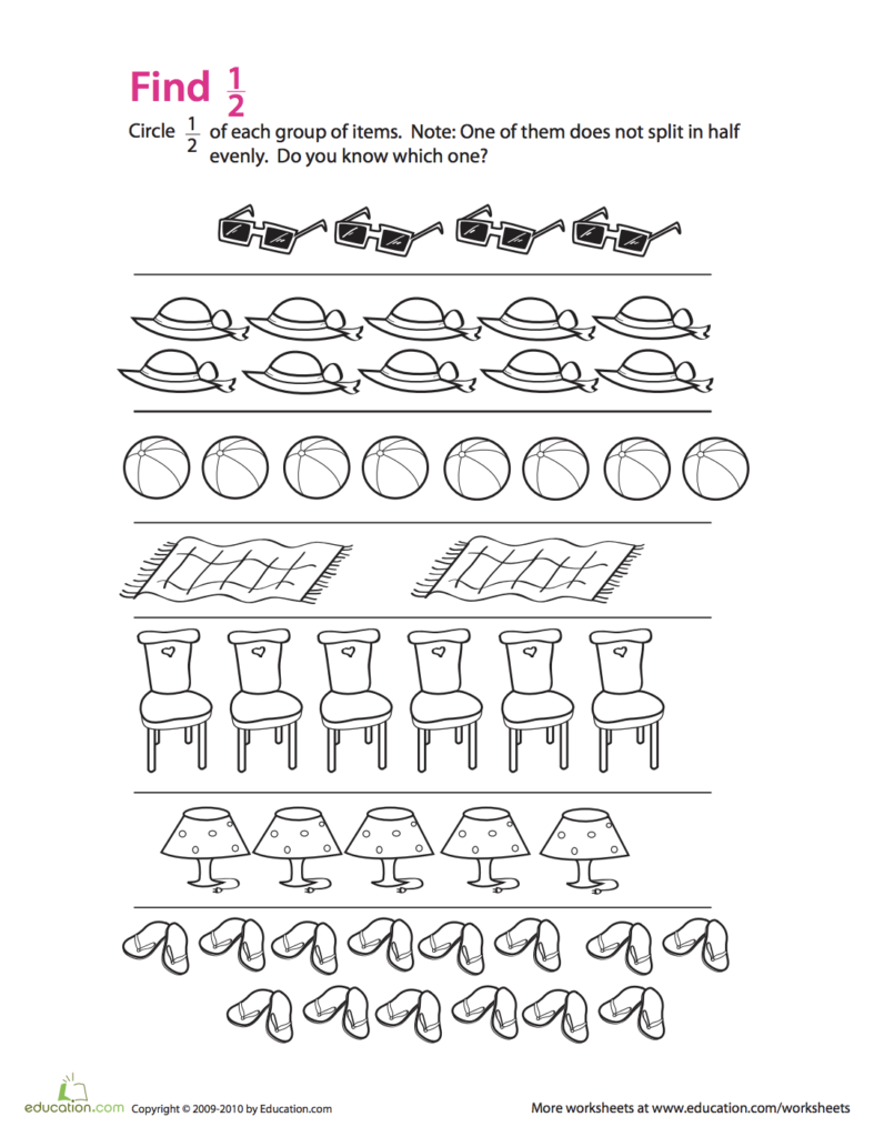 Fraction Practice Find 1 2 Worksheet Education Fractions 