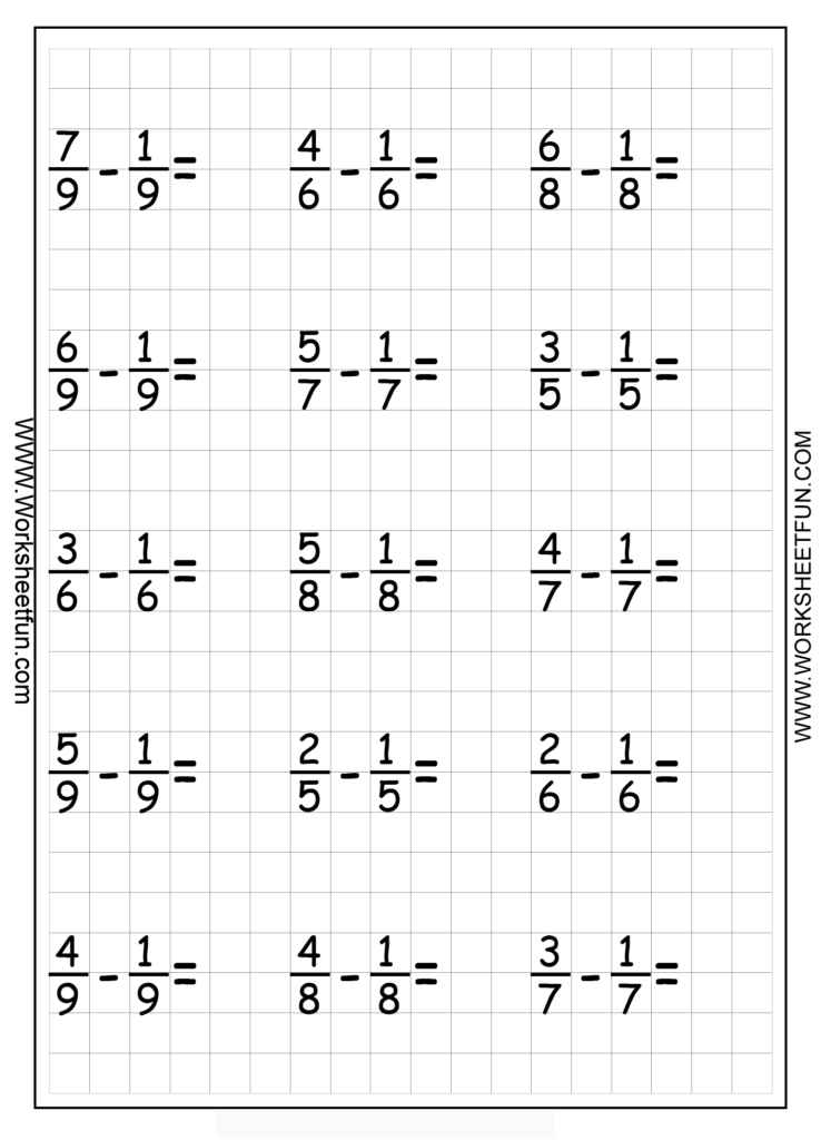 Fraction Subtraction Six Worksheets FREE Printable Worksheets 